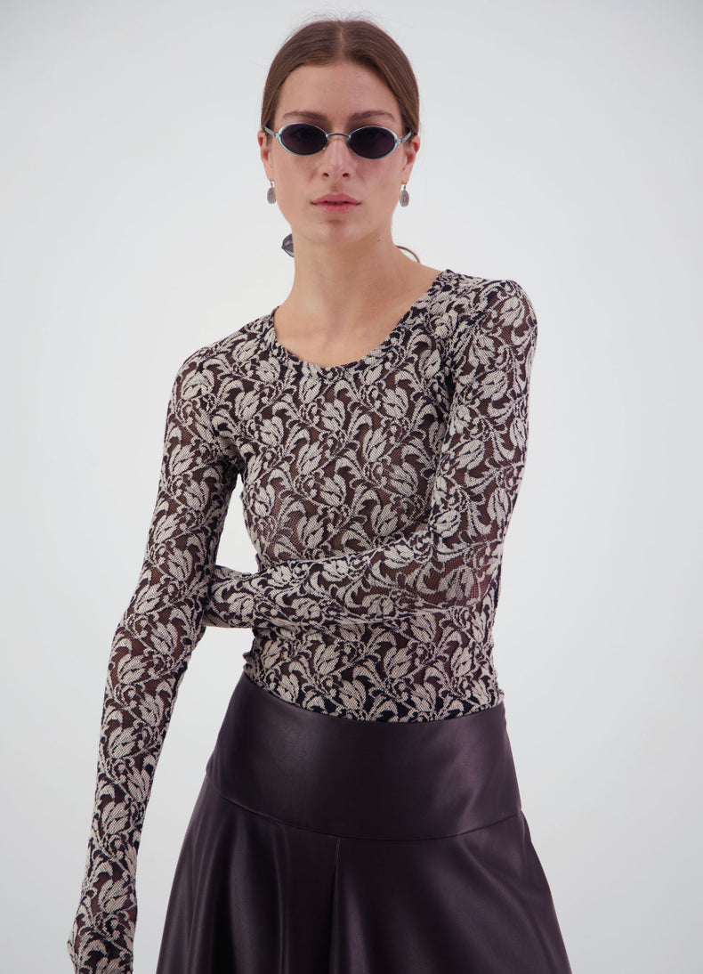 Walk Lightly Top - Black and Cream Lace