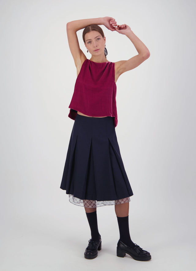 Everything Works Out Pleated Skirt - Navy Check