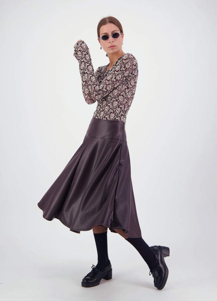 Strange Overtones Leatherette Skirt - Chocolate