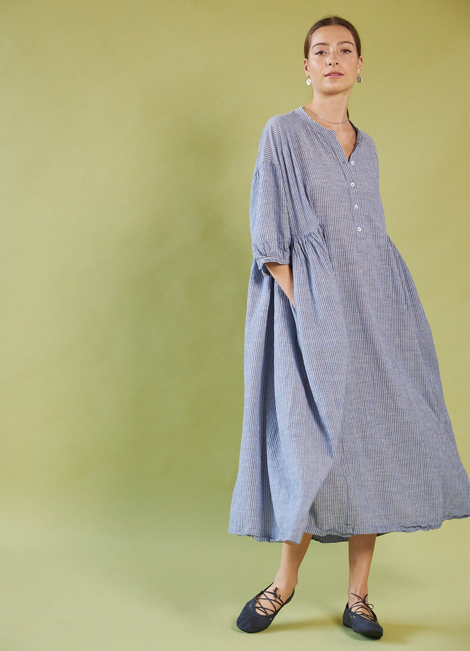 Dreaming With You Dress - Blue Washed Cotton Stripe