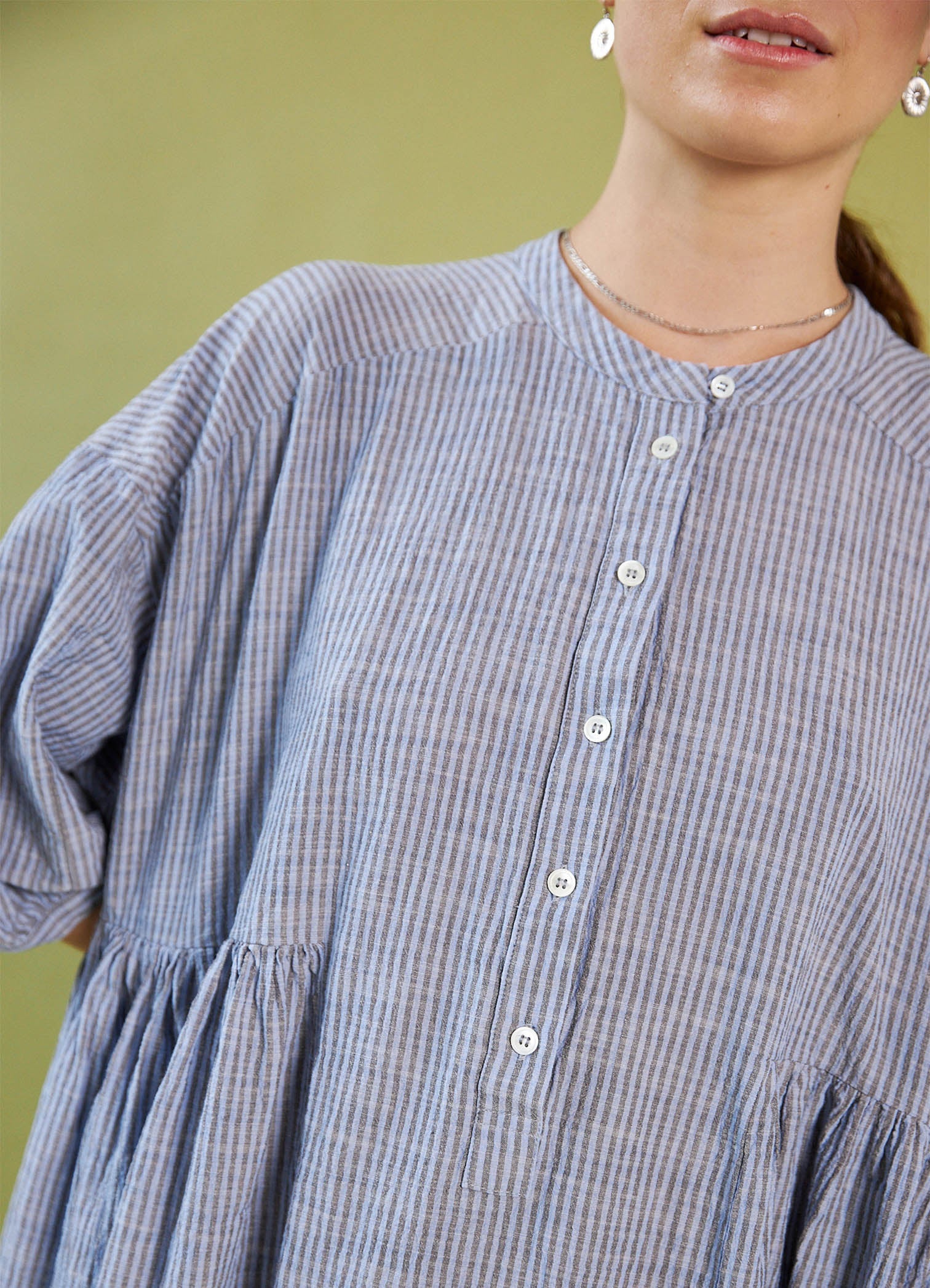 Dreaming With You Dress - Blue Washed Cotton Stripe