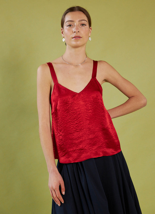 Live in Space Cami - Red Vintage Washed Satin