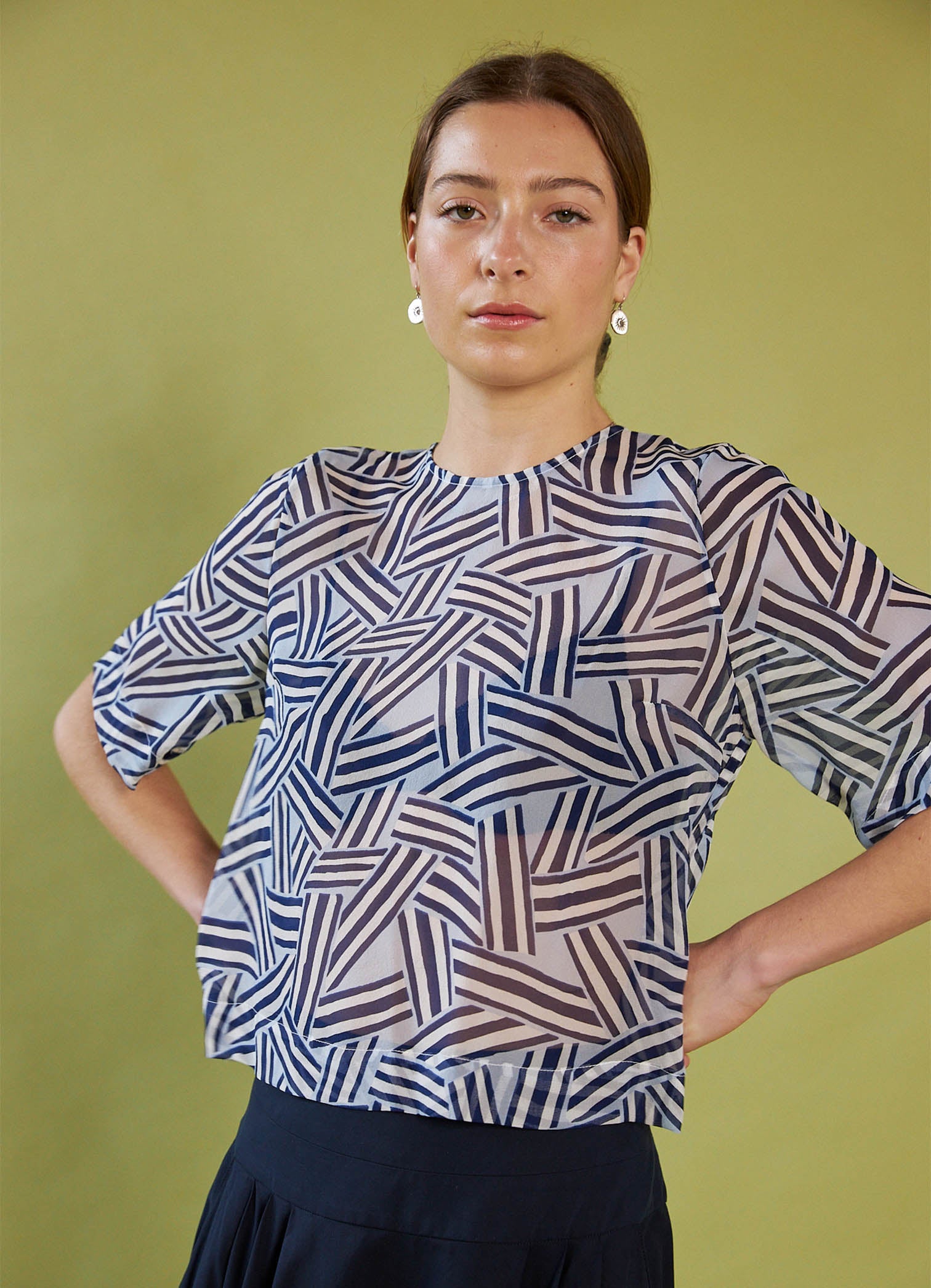 Moonlight Shadow Top - Blue Lines Silk