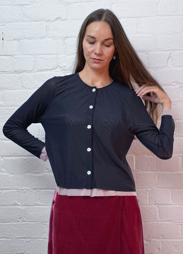 Space for Love Cardigan - Navy & Blush Mesh