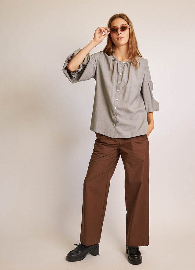 Passing of Time Blouse - Wool Silk Puppytooth
