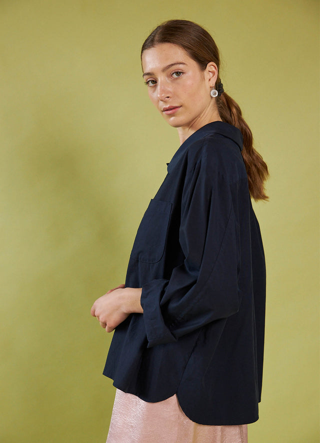 Peter Pan Shirt - French Navy Tencel Cotton