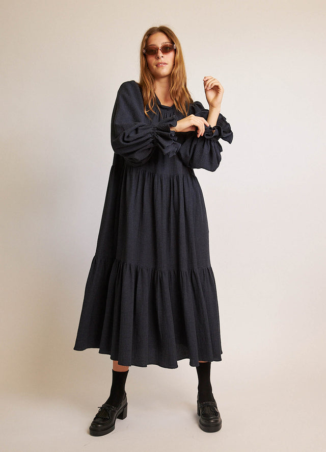 Walk in the Dark Dress - Navy Cotton Cashmere