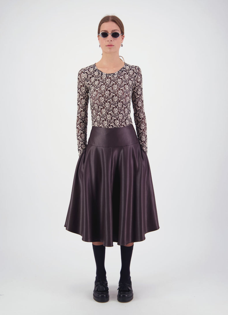 Strange Overtones Leatherette Skirt - Chocolate