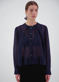 Here Comes Life Blouse - Navy Crinkle Cotton