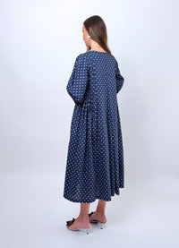 Happy All Day Dress - Navy Cotton Spots