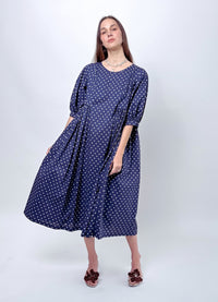 Happy All Day Dress - Navy Cotton Spots