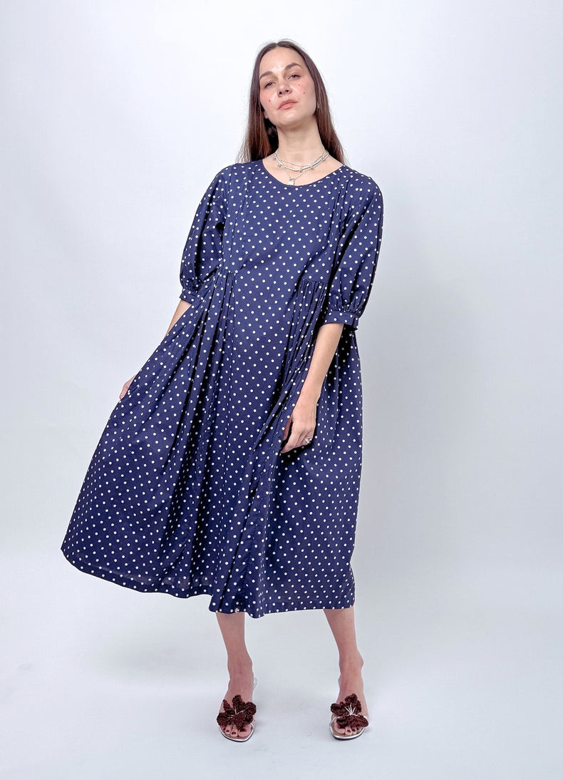 Happy All Day Dress - Navy Cotton Spots