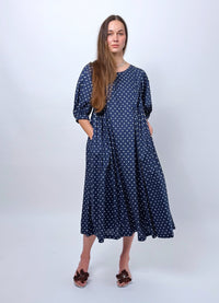 Happy All Day Dress - Navy Cotton Spots