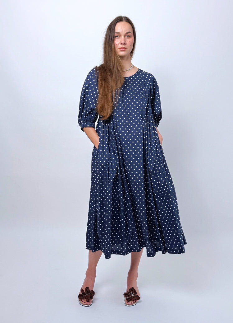 Happy All Day Dress - Navy Cotton Spots