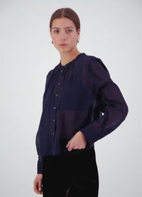 Here Comes Life Blouse - Navy Crinkle Cotton