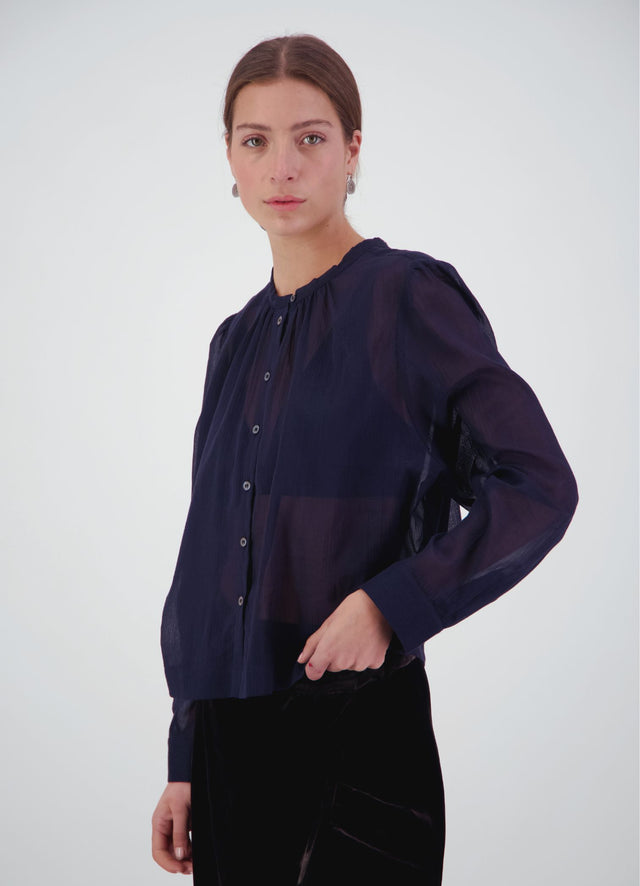 Here Comes Life Blouse - Navy Crinkle Cotton