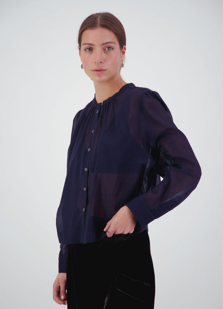 Here Comes Life Blouse - Navy Crinkle Cotton