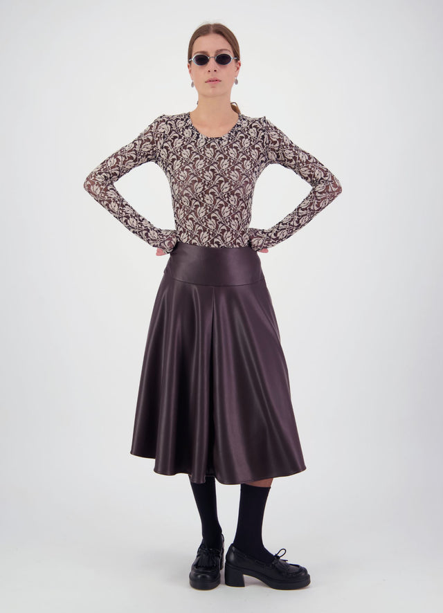 Strange Overtones Leatherette Skirt - Chocolate