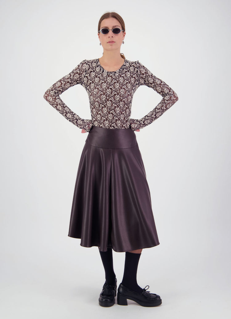 Strange Overtones Leatherette Skirt - Chocolate