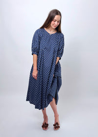 Happy All Day Dress - Navy Cotton Spots