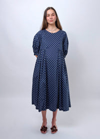 Happy All Day Dress - Navy Cotton Spots
