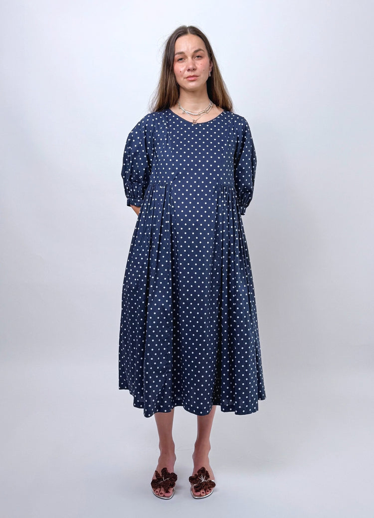 Happy All Day Dress - Navy Cotton Spots
