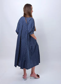 Happy All Day Dress - Navy Cotton Spots