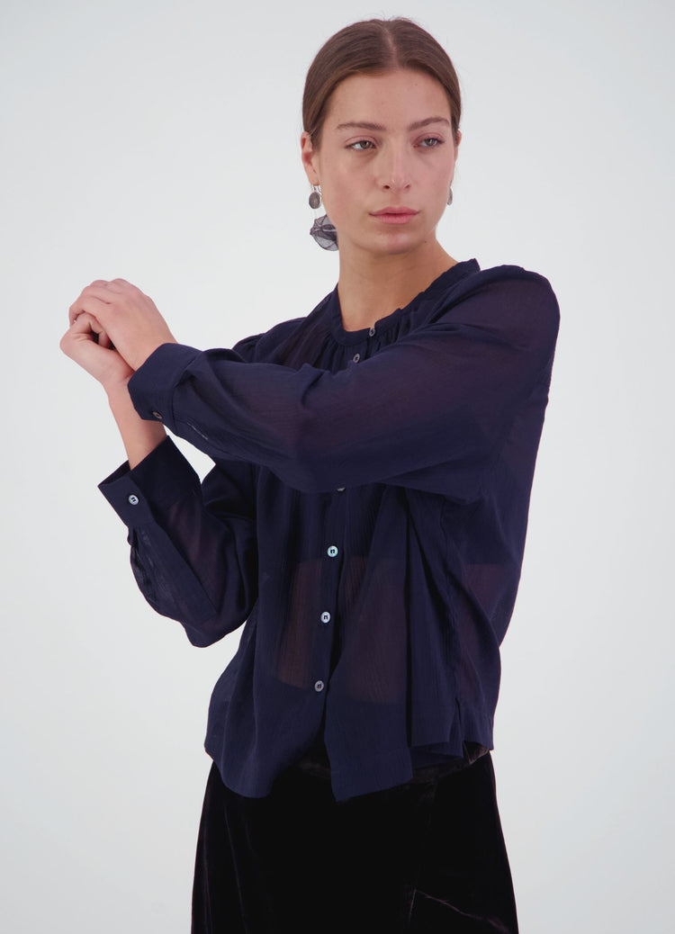 Here Comes Life Blouse - Navy Crinkle Cotton