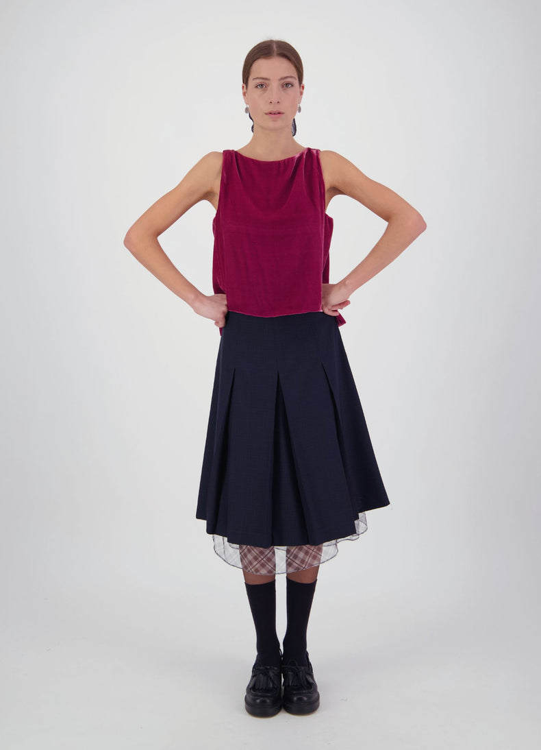 Everything Works Out Pleated Skirt - Navy Check