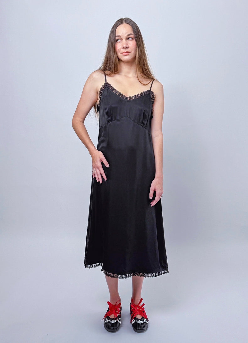 Lady Don't Mind Lace Trim Slip Dress - Black