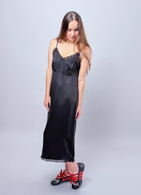 Lady Don't Mind Lace Trim Slip Dress - Black