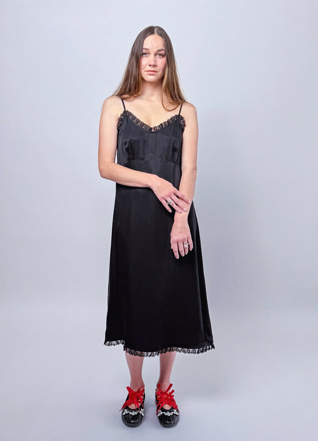 Lady Don't Mind Lace Trim Slip Dress - Black
