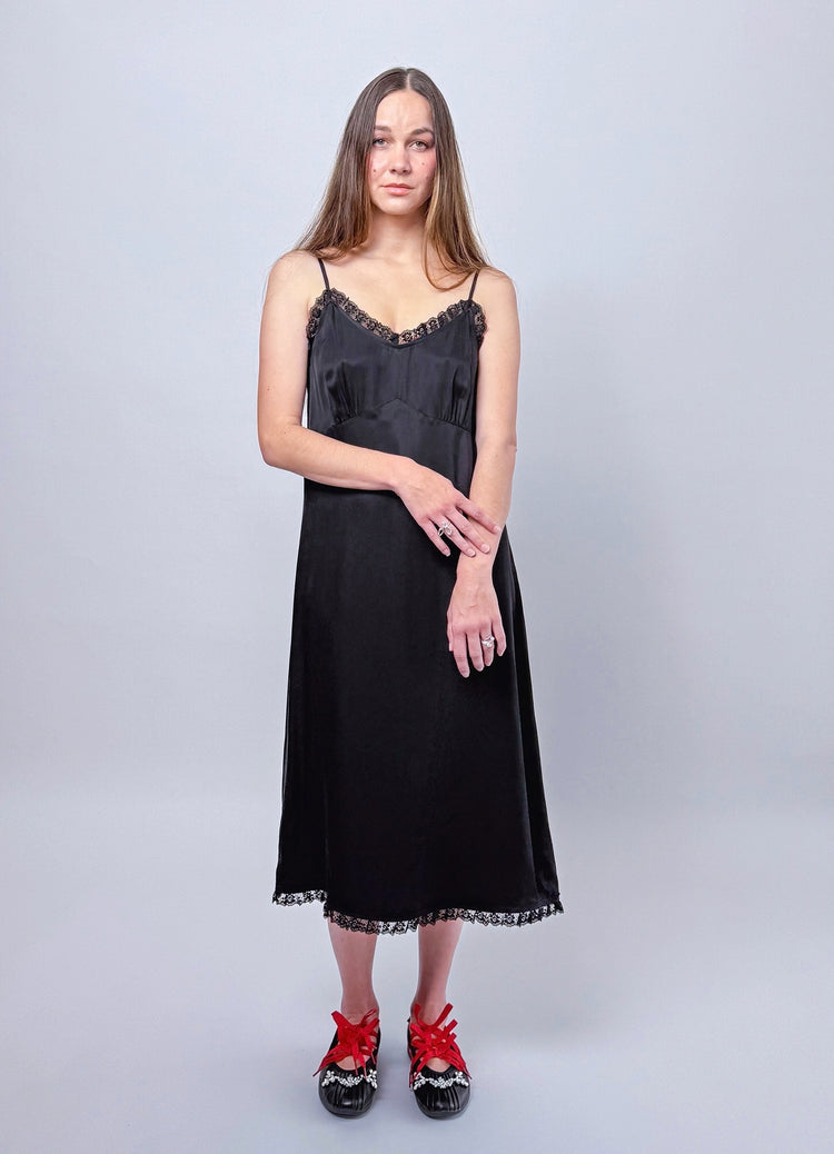 Lady Don't Mind Lace Trim Slip Dress - Black