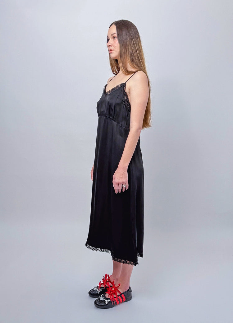 Lady Don't Mind Lace Trim Slip Dress - Black
