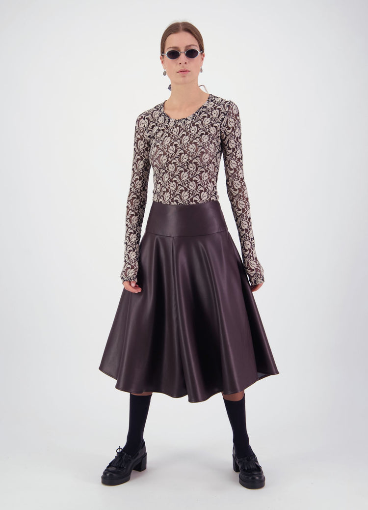 Strange Overtones Leatherette Skirt - Chocolate