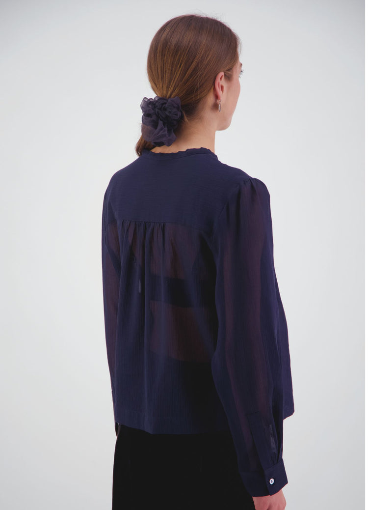 Here Comes Life Blouse - Navy Crinkle Cotton