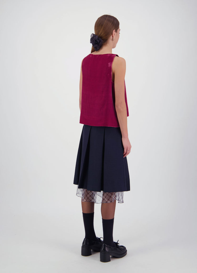 Everything Works Out Pleated Skirt - Navy Check