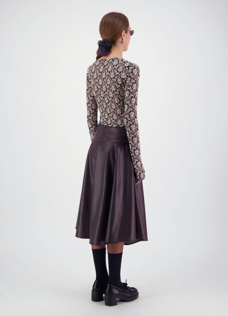 Strange Overtones Leatherette Skirt - Chocolate