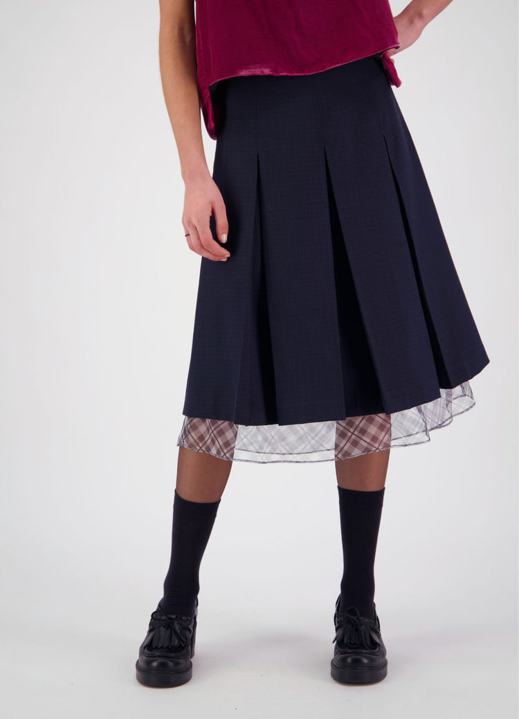Everything Works Out Pleated Skirt - Navy Check