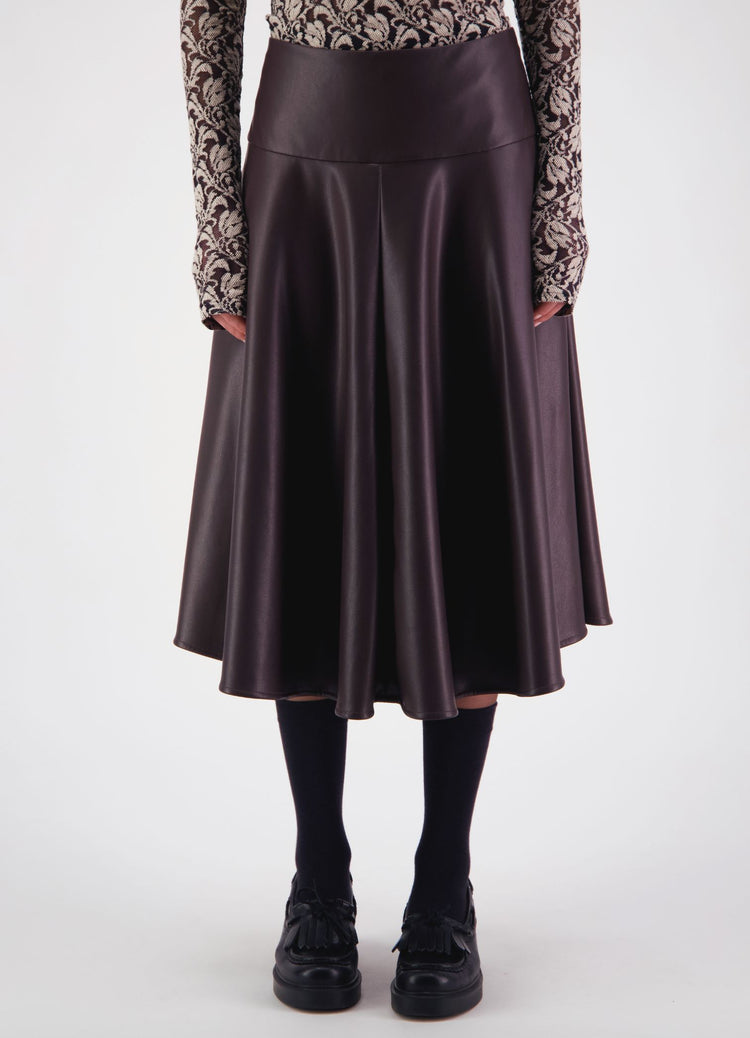 Strange Overtones Leatherette Skirt - Chocolate