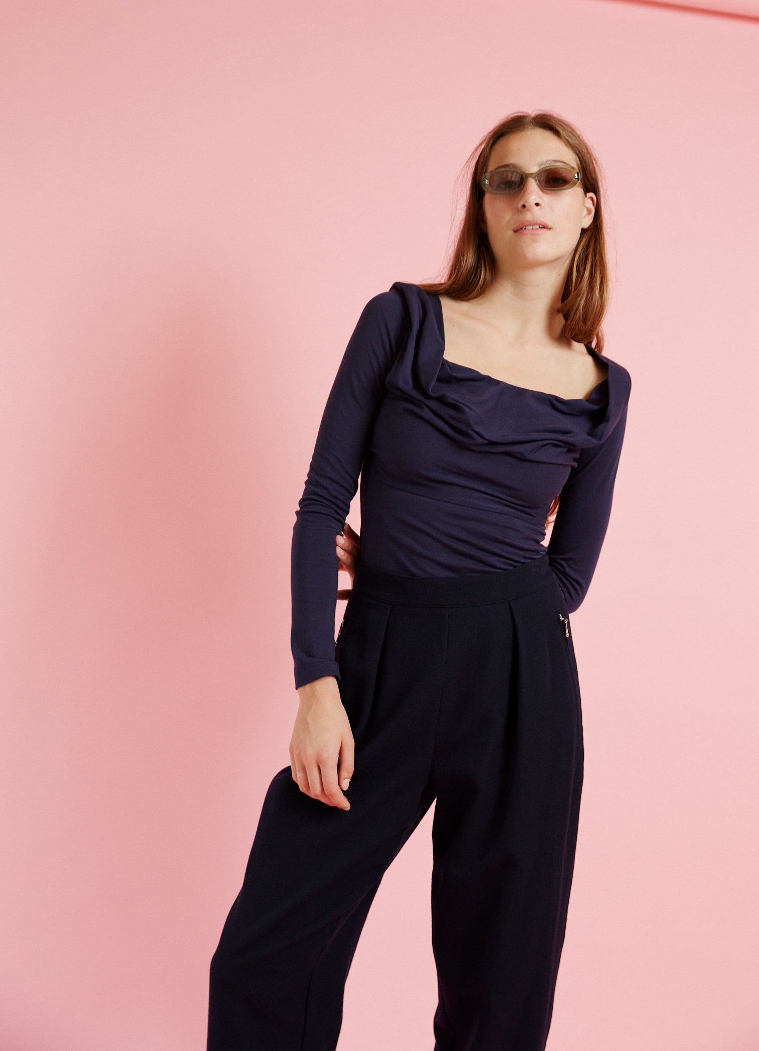 Come Into View Top - Navy Cotton