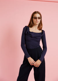 Come Into View Top - Navy Cotton