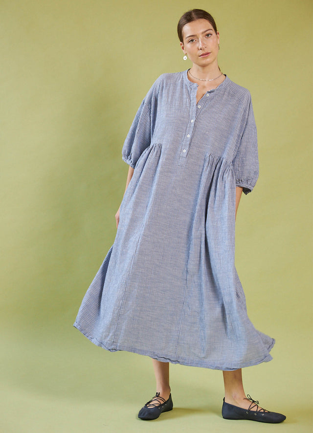 Dreaming With You Dress - Blue Washed Cotton Stripe