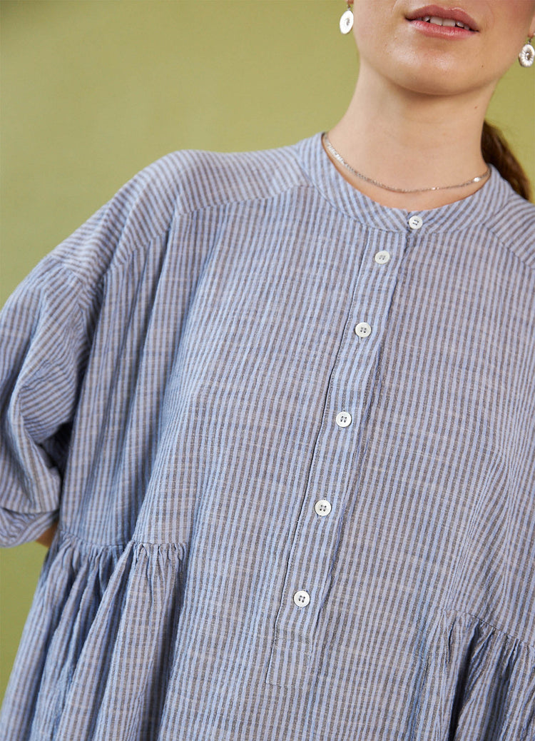 Dreaming With You Dress - Blue Washed Cotton Stripe