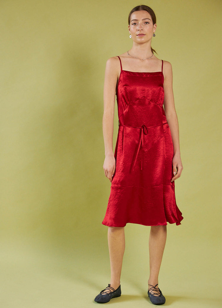 Dream a Little Dream Slip Dress - Red Washed Satin