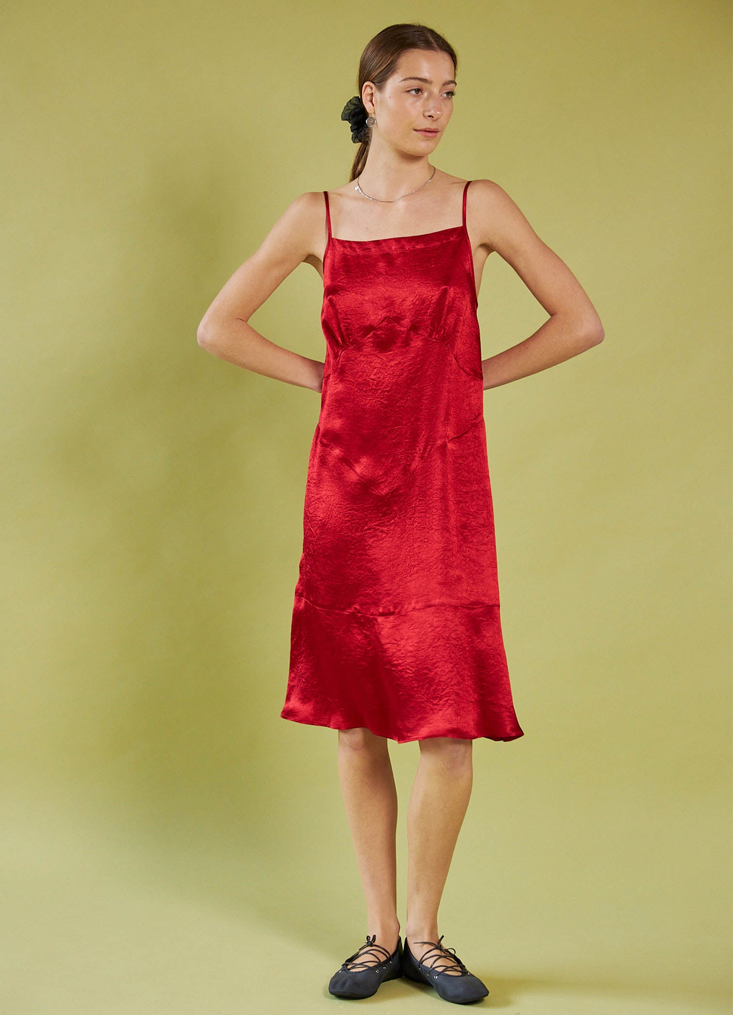 Dream a Little Dream Slip Dress - Red Washed Satin