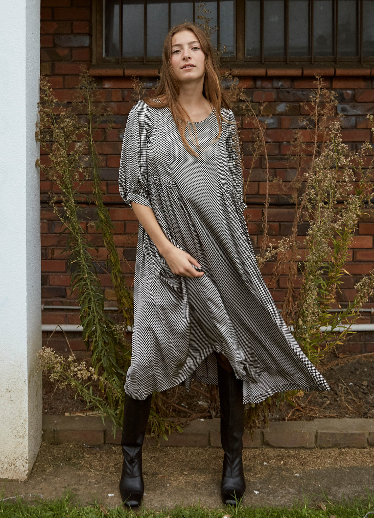 Happy All Day Dress - Spotty Satin Viscose LAST ONE