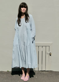 Happy All Night Dress - Pale Blue Check Cotton