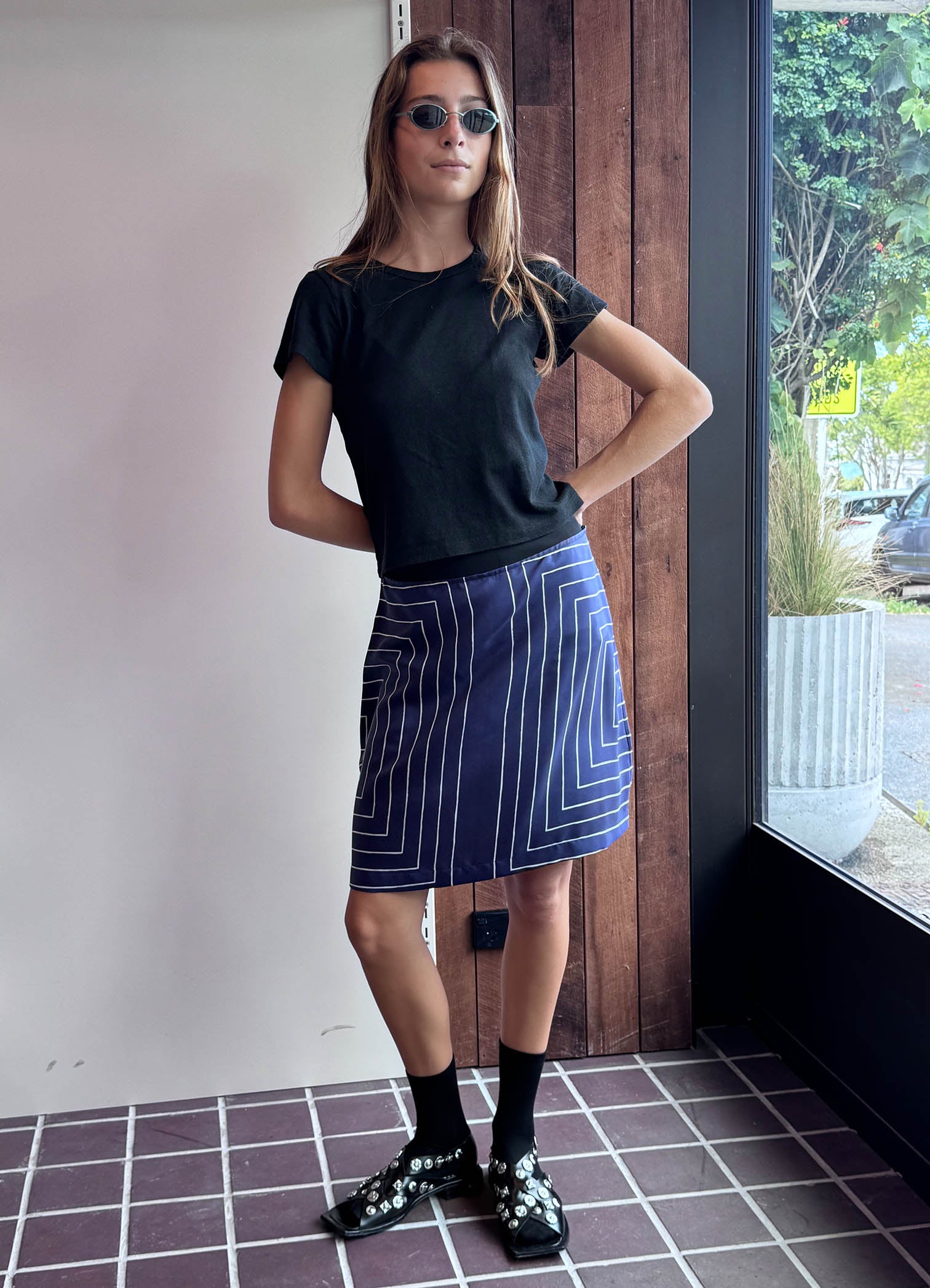 Love For Sale Skirt - Navy Printed Silk