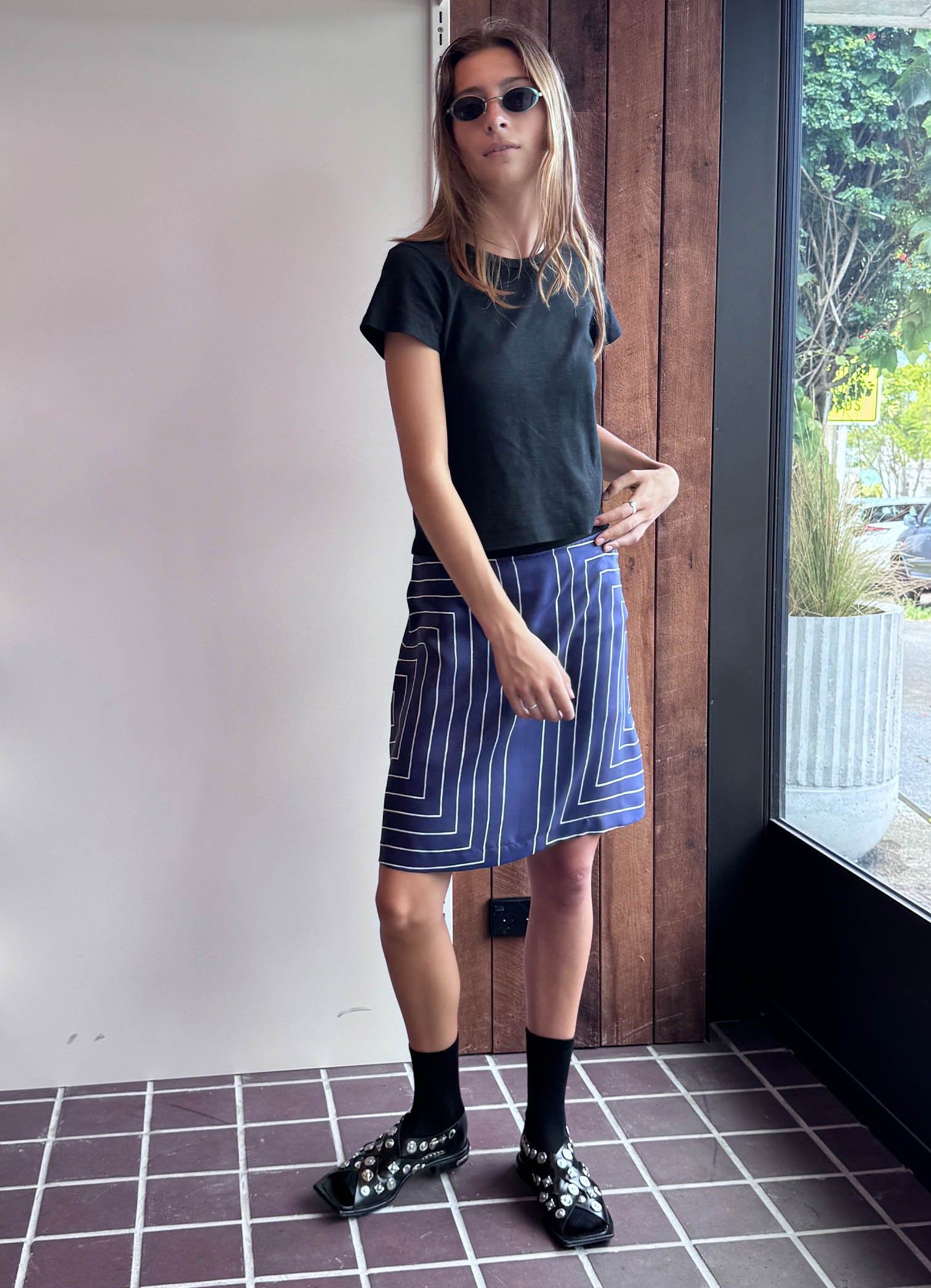 Love For Sale Skirt - Navy Printed Silk